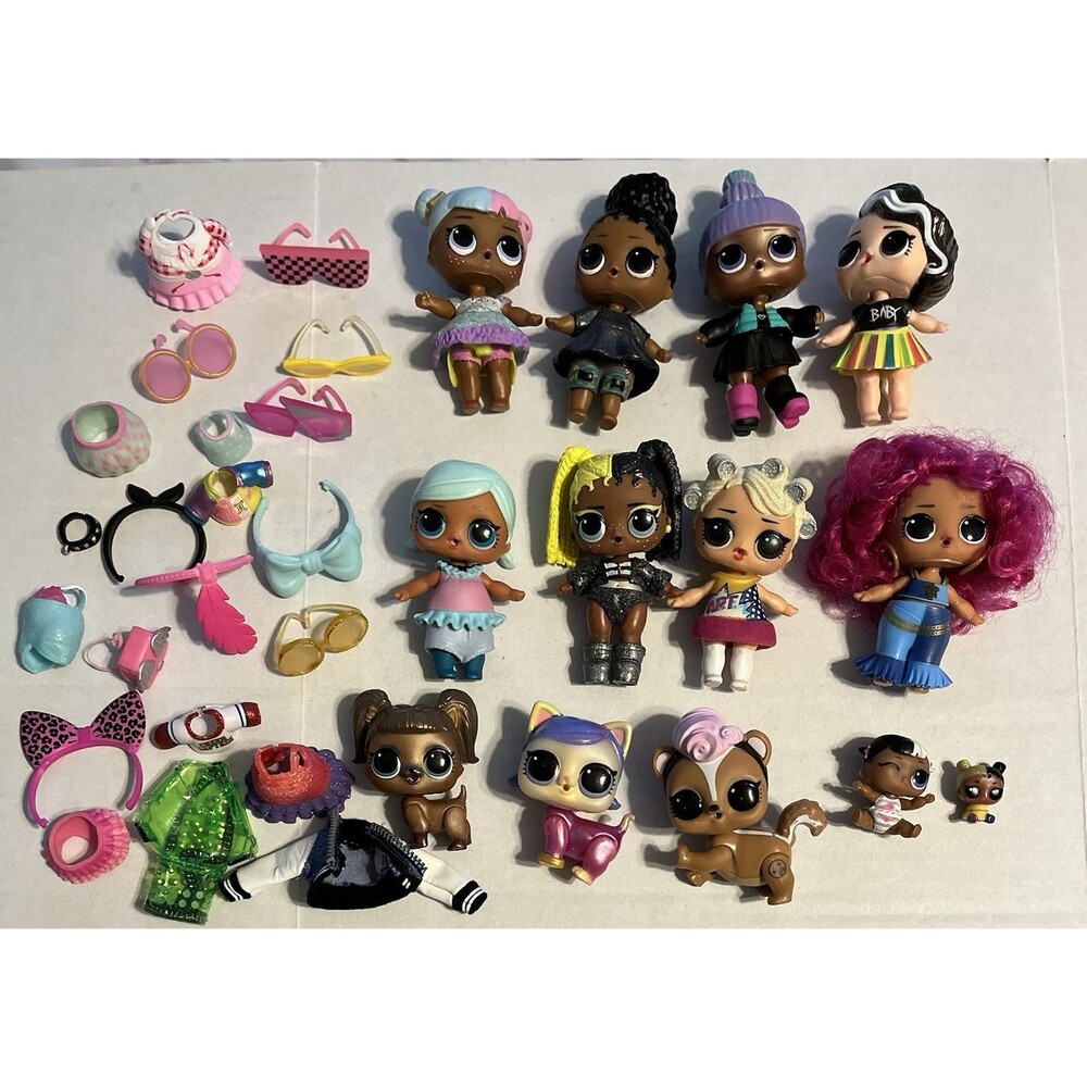 LOL Surprise Dolls Lot 8 Dolls, 2 Babies, 3 pets, 21 Accessories Bundle GUC
